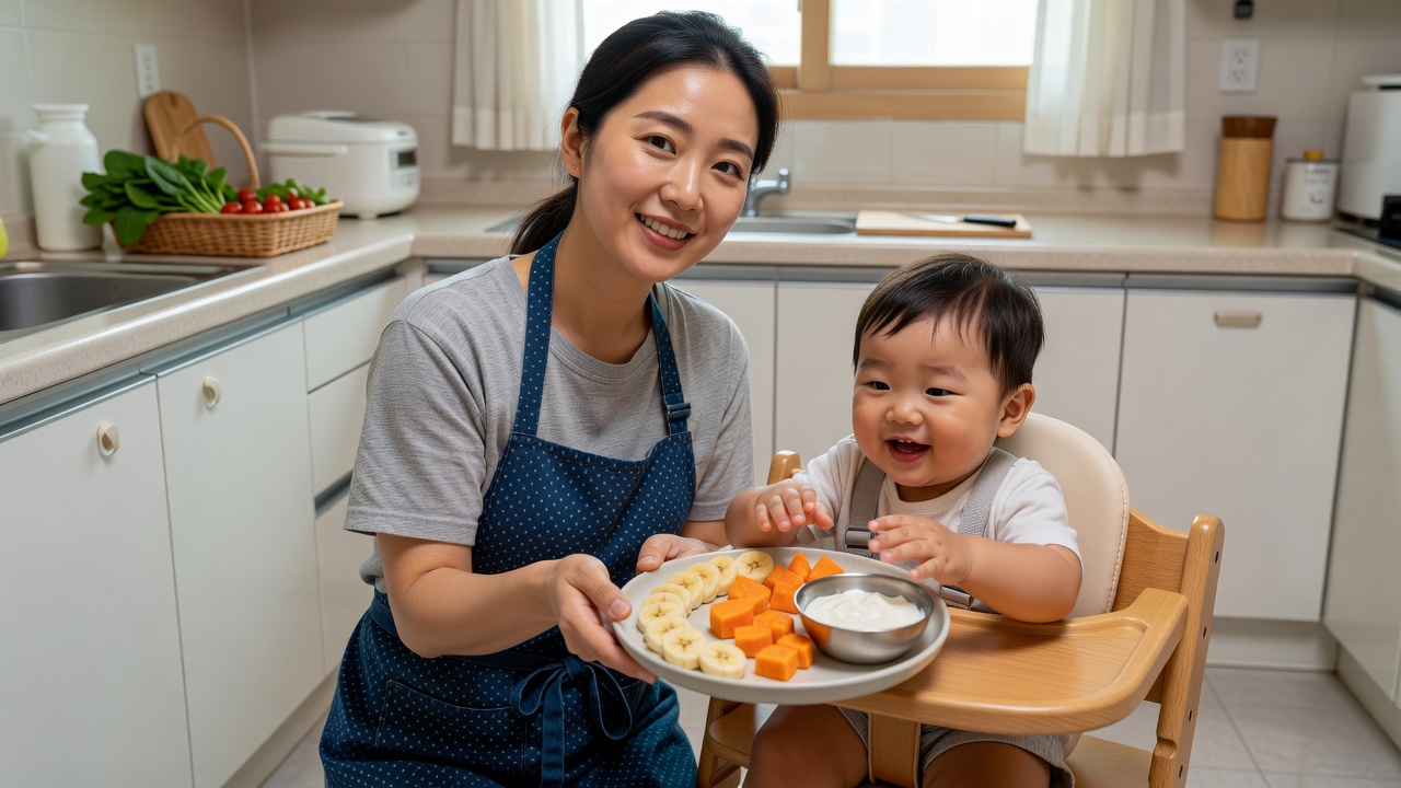 0-3세 아이 간식으로 영양을 보충하는 일상 장면